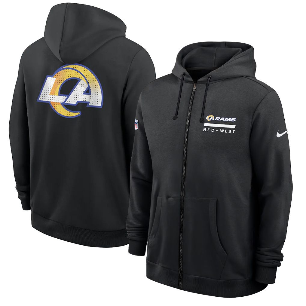 Men 2026 NFL Los Angeles Rams zip-up hoodie black 01